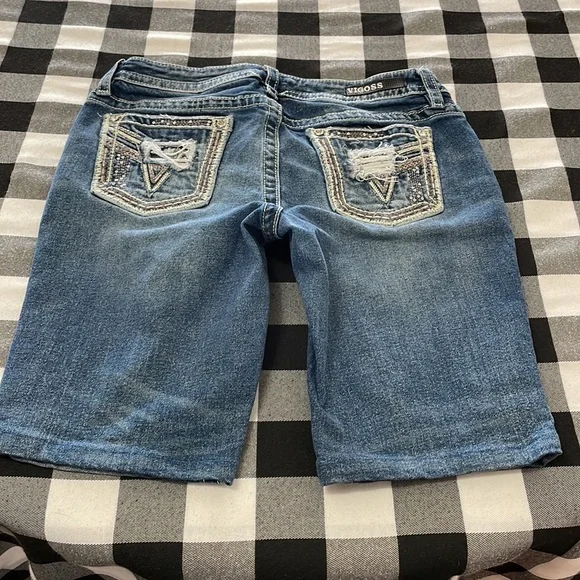 Vigoss Heritage Fit Long Bermuda Jean Shorts Size 10 x 11 Thick Stitch Metallic